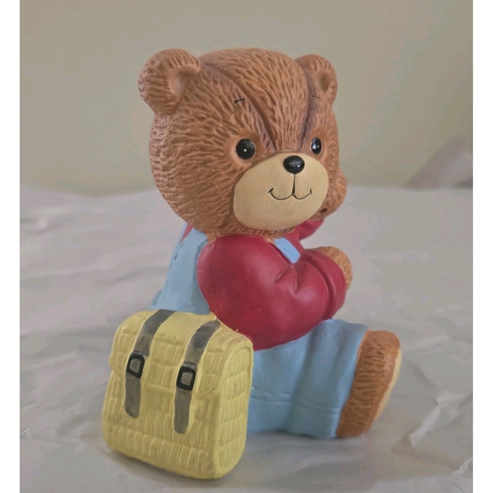 1987 Lucy & Me Fishing Bear Savings Bank, " Happy Retirement"